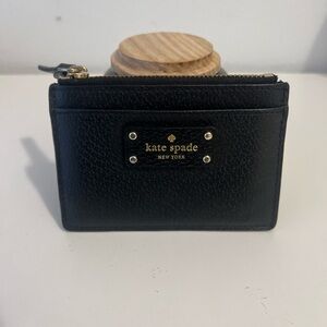 Kate Spade Black Leather Card Wallet with Zipper coin purse.